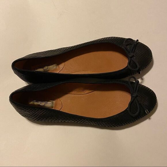 Halogen Black snake print leather round toe ballet flats shoes shoestring bow 8M - Picture 7 of 11